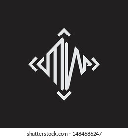 MW Logo Abstract letter Monogram with Arrow in every side isolated on black background