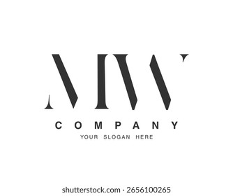 MW logo design. Initial letter m and w serif font style. Creative classic company name typography. Trendy logotype or identity. Vector illustration.
