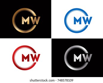 MW Logo. Letter Design Vector with Red and Black Gold Silver Colors
