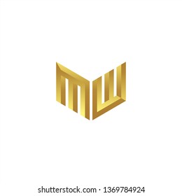 MW Logo letter initial 3d designs templete with gold colors