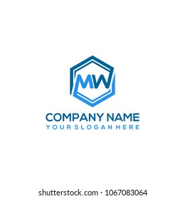 MW logo letter initial, Abstract polygonal Background Logo,