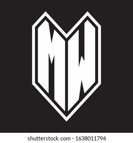MW Logo monogram with emblem line style isolated on black background