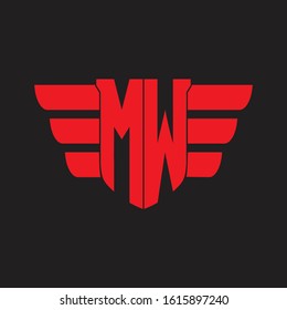 MW Logo monogram with emblem and wings element design template on red colors