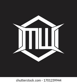 Monograma de logotipo MW con modelo hexagonal y cuatro tapones