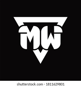 Monograma del logotipo MW con forma triangular con plantilla de diseño redondeado en fondo negro