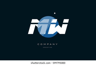 mw m w  blue circle dot big font alphabet company letter logo white design vector icon template 