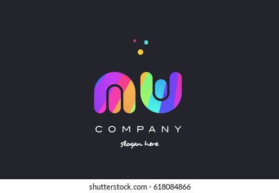 mw m w  creative rainbow green orange blue purple magenta pink artistic alphabet company letter logo design vector icon template
