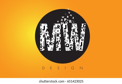 MW M W Logo Design Made of Small Letters with Black Circle and Yellow Background.