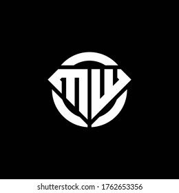 MW monogram logo with diamond shape and ring circle rounded design template