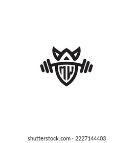 MW simple line fitness gym concept in high quality professional design that will print well across any print media