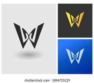 MW W BB VV Initial Based Vector Logo Design In Gold Gradient Colors. Creative Modern Fashion Company Logo. Luxury Butterfly Shape With Letters Vector Icon Logo Idea Illustration.