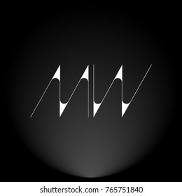 MW White thin minimalist LOGO Design with Highlight on Black Background.