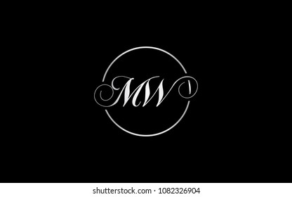MW WM Circular Cursive Letter Initial Logo Design