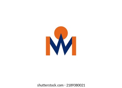 MW or WM Initial Logo Design with Sun Above. MW or WM Initial Logo in Paper Cut Style