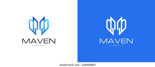MW or WM Logo Design with Abstract and Futuristic Concept in Blue Line Style. Suitable for Business and Technology Logo