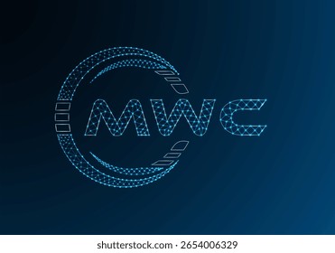 Diseño de Vector de logotipo de letra polivinílica baja MWC. Diseño de logotipo de poliéster inferior de MWC. Logotipo de poliéster bajo.
