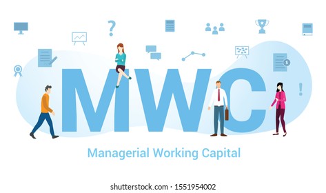 mwc managerial working capital concept with big word or text and team people with modern flat style - vector
