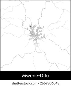 Stadtplan von Mwene Ditu, Demokratische Republik Kongo - Topografisches Vektorkartenposter