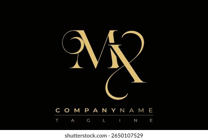 Logo de joyería creativa Abstractas MX. Logotipo elegante con iniciales de monograma doradas en una tipografía elegante y moderna, perfecta para la marca