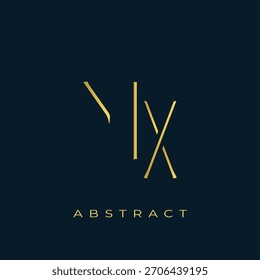 MX Abstract Golden Logo Design. Abstract Golden Symbol Composition on a Dark Navy Blue Background