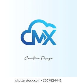 MX Creative Blue Cloud Letter Logo Modern Technology and Data Storage Icon minimalist cloud logo Creative monogram cloud Latter Logo.