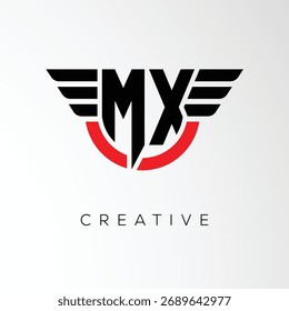 MX Creative Wings Letter Logo with Modern Shield - Powerful Business and Branding Symbol	
