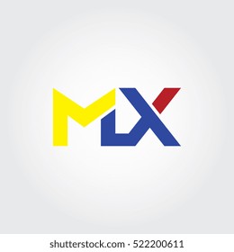 MX flat initial letter logo combining yellow, blue and red
