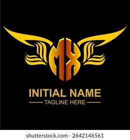 MX Golden Wing Emblem Logo with elegant gold wings, sleek and modern design. Ideal for branding, creative projects, luxury businesses, or artistic ventures.
