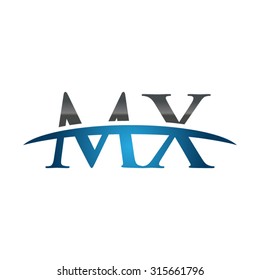MX initial company blue swoosh logo