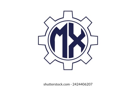 MX initial letter mechanical circle logo design vector template. industrial, engineering, servicing, word mark, letter mark, monogram, construction, business, company, corporate, commercial, geometric