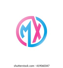 MX initial letters looping linked circle logo blue pink