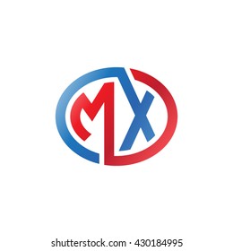 MX initial letters looping linked ellipse logo red blue