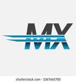 MX initial logo company name colored black and blue, Simple and Modern Logo Design.
