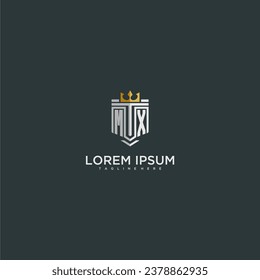 MX initial monogram for crown and shield logo design