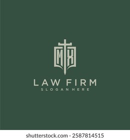 MX initial monogram for law firm with sword and shield logo image