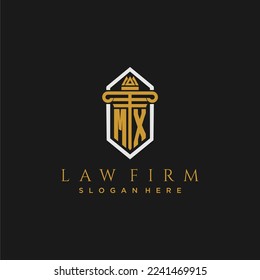 MX initial monogram logo for lawfirm with pillar in creative polygon design