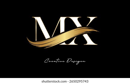 Logotipo del monograma de la letra de la letra de MX – marca elegante de la letra del trazo del cepillo del oro para la marca de lujo, moda, diseño de la identidad de Premium de la boutique
