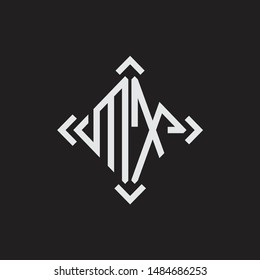 MX Logo Abstract letter Monogram with Arrow in every side isolated on black background