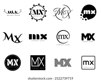 Plantilla de la compañía del logotipo de MX. Letra m y logotipo x. Establezca diferentes letras serif clásicas y texto moderno en negrita con Elementos de diseño. Tipografía inicial de fuente. Colección de identidad empresarial de moda.