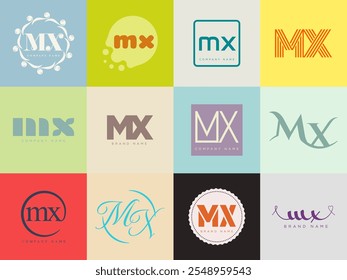 Plantilla de la compañía del logotipo de MX. Letra m y logotipo x. Establezca diferentes letras serif clásicas y texto moderno en negrita con Elementos de diseño. Tipografía inicial de fuente. Colección de identidad empresarial de moda.