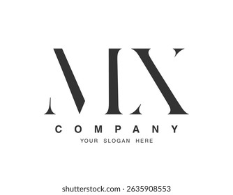 MX logo design. Initial letter m and x serif font style. Creative classic company name typography. Trendy logotype or identity. Vector illustration.