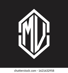 MX Logo monogram with hexagon shape and outline slice style with black and white