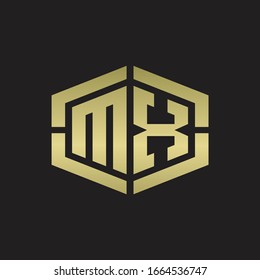 MX Logo monogram with hexagon shape and piece line rounded design tamplate on gold colors
