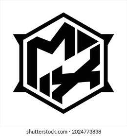 MX Logo monogram with hexagon and sharp shape design template