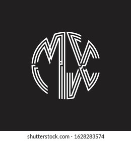 MX Logo monogram triple ribbon style line design template isolated on black background