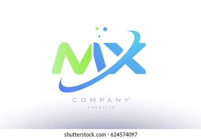 mx m x alphabet green blue swoosh letter company logo vector icon design template