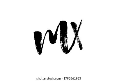 MX M X alphabet letter logo icon combination. Grunge handwritten vintage design. Black white color for company and business