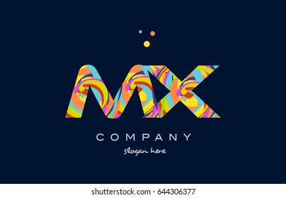 mx m x alphabet letter logo colors colorful rainbow acrylic font creative text dots company vector icon design template