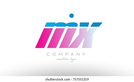 mx m x alphabet letter combination in pink and blue color. Can be used as a logo for a company or business with initials