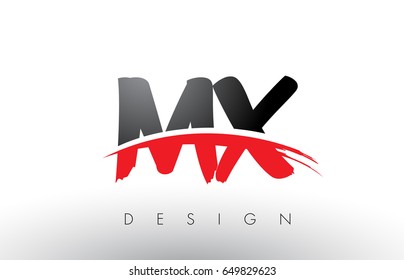 MX M X Brush Logo Letters Design with Red and Black Colors and Brush Letter Concept.